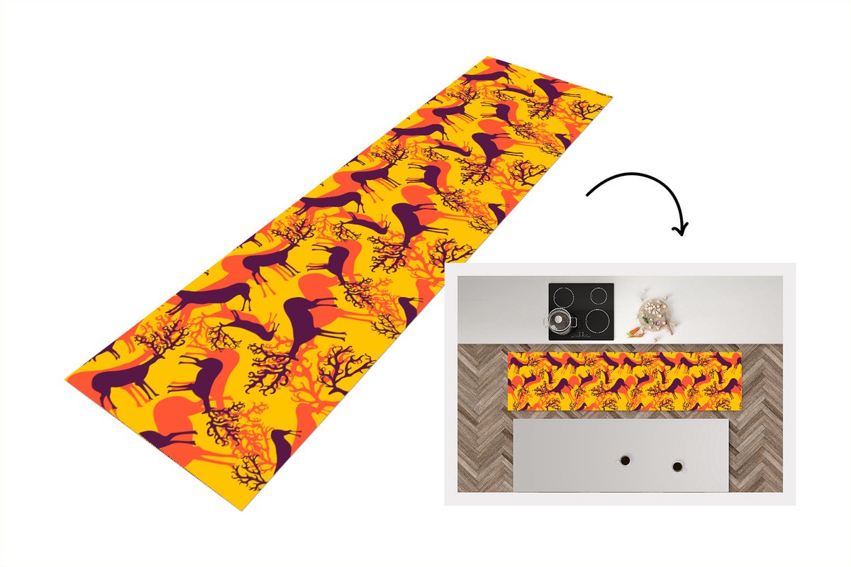 KitchenYeah Keukenloper - Loper keuken - Patronen - Hert - Kleuren - 200x50 cm - Keukenloper vinyl Multicolor