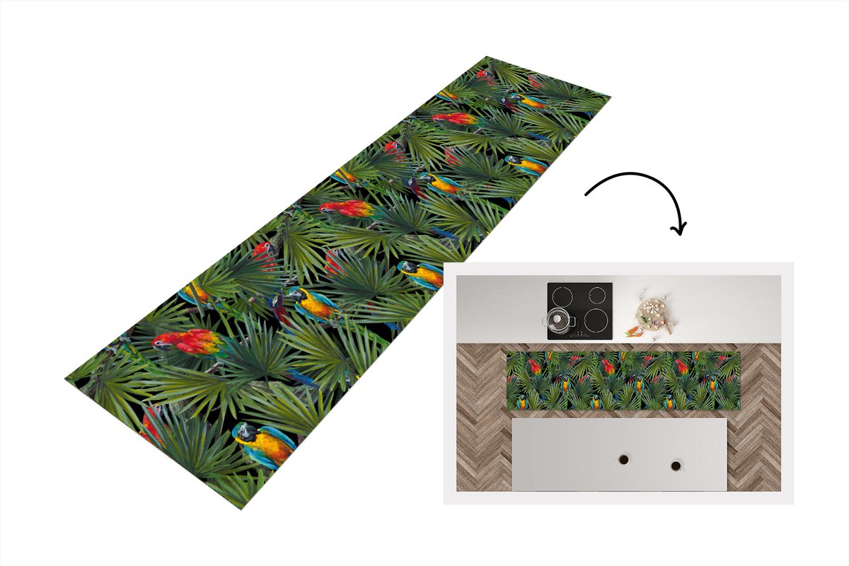KitchenYeah Keukenloper - Loper keuken - Papegaai - Jungle - Patronen - 240x60 cm - Keukenloper vinyl Multicolor