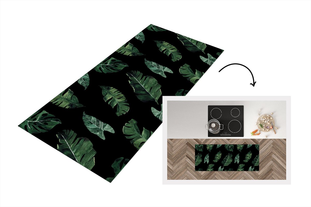 KitchenYeah Keukenloper - Loper keuken - Patronen - Planten - Bladeren - 120x50 cm - Keukenloper vinyl Multicolor