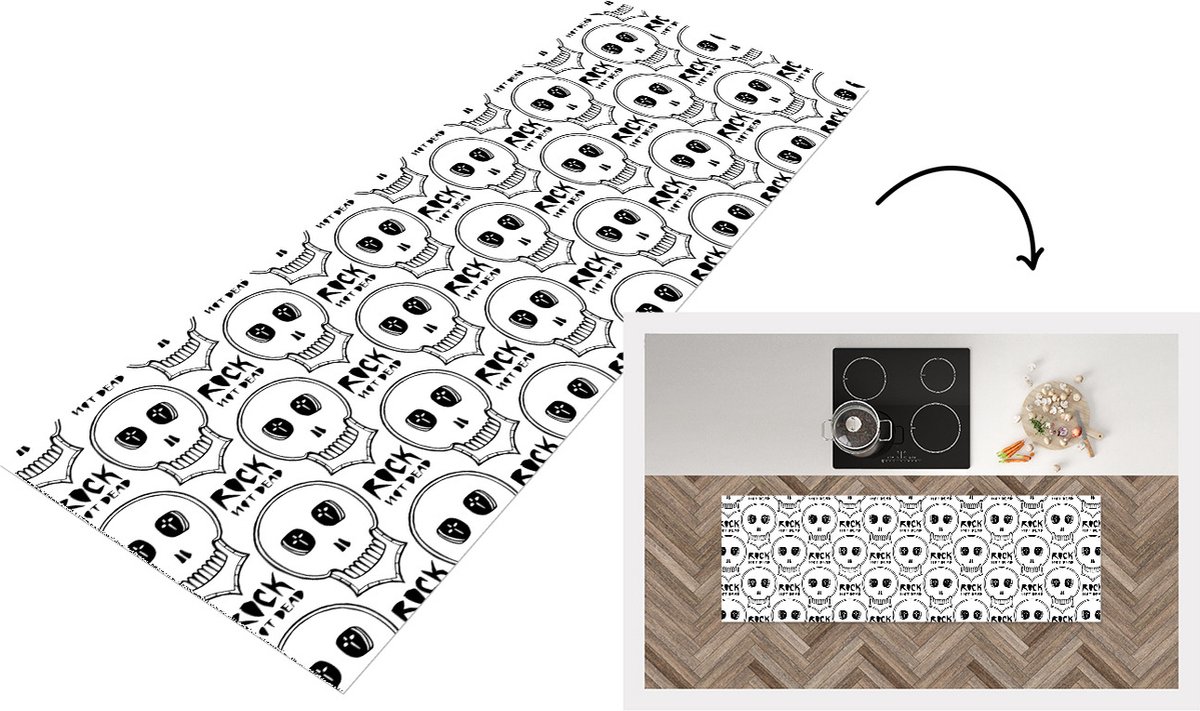 KitchenYeah Keukenloper - Loper keuken - Doodskop - Quotes - Rock - Patronen - Gothic - 150x50 cm - Keukenloper vinyl Multicolor