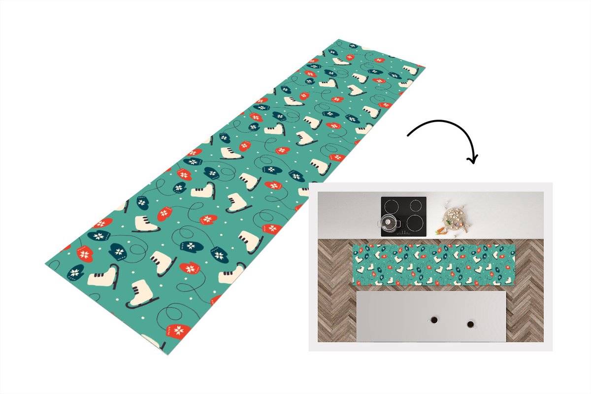 KitchenYeah Keukenloper - Loper keuken - Schaatsen - Winter - Patronen - 200x50 cm - Keukenloper vinyl Multicolor