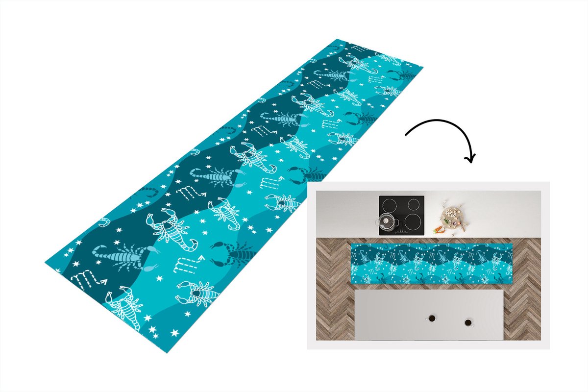 KitchenYeah Keukenloper - Loper keuken - Schorpioen - Zodiac - Patroon - 200x50 cm - Keukenloper vinyl Multicolor