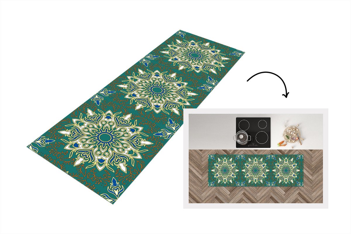 KitchenYeah Keukenloper - Loper keuken - Mandala - Patronen - Zen - 150x50 cm - Keukenloper vinyl Multicolor
