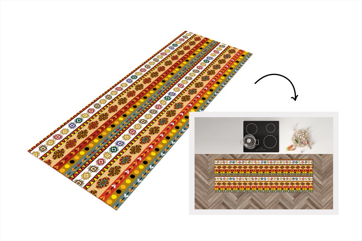 KitchenYeah Keukenloper - Loper keuken - Maya - Patroon - Latijns Amerika - 150x50 cm - Keukenloper vinyl Multicolor