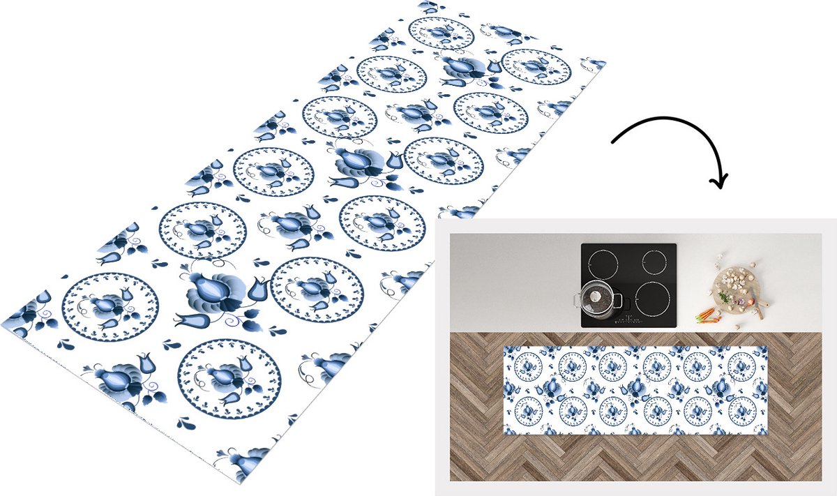 KitchenYeah Keukenloper - Loper keuken - Patroon - Folklore - Tulp - Keukenloper vinyl multicolor, foto 5