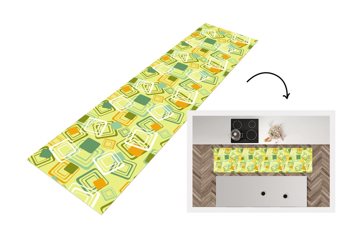 KitchenYeah Keukenloper - Loper keuken - Jaren 70 - Patronen - Abstract - 200x50 cm - Keukenloper vinyl Multicolor