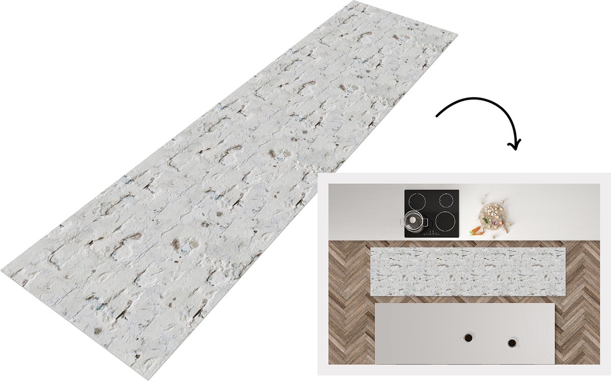 KitchenYeah Keukenloper - Loper keuken - Muur - Antiek - Gips - Patronen - 240x60 cm - Keukenloper vinyl Multicolor