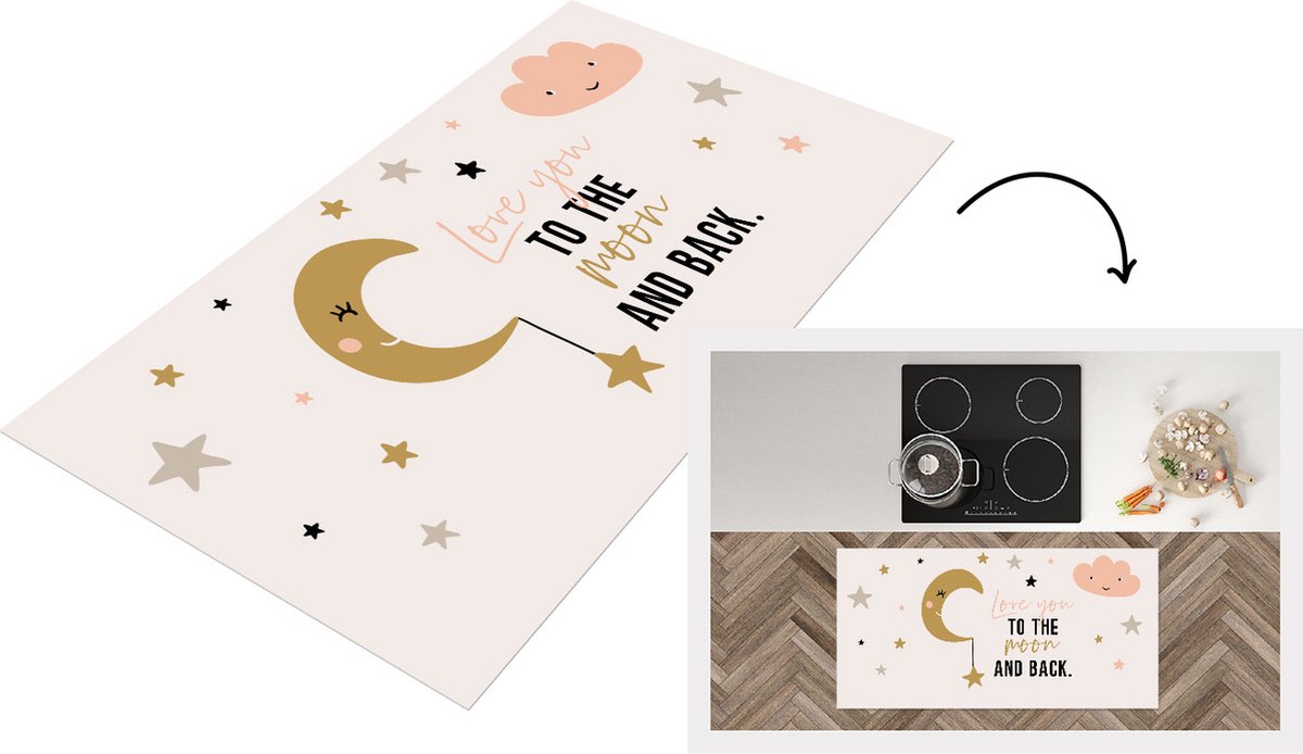 KitchenYeah Keukenloper - Loper keuken - Quotes - Love you to the moon and back - Spreuken - Kinderen - 120x60 cm - Keukenloper vinyl Multicolor