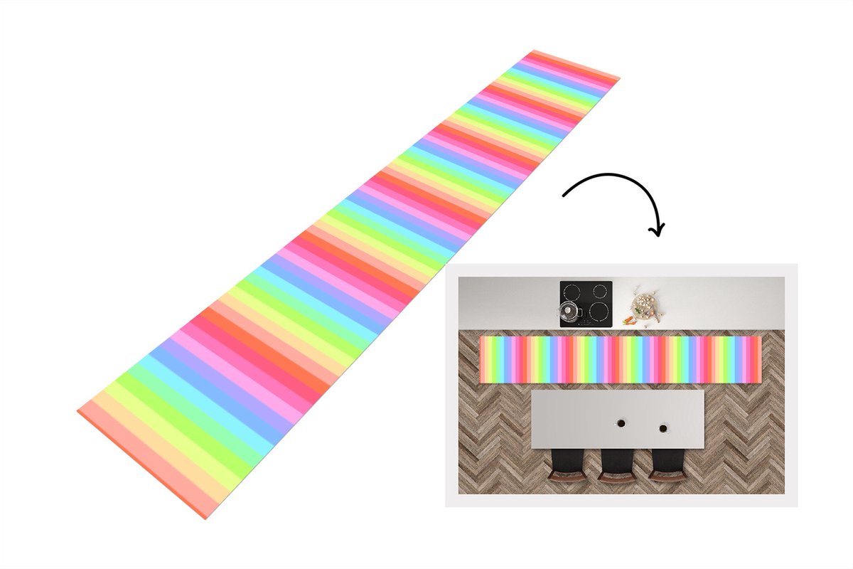 KitchenYeah Keukenloper - Loper keuken - Regenboog - Patronen - Pastel - 300x50 cm - Keukenloper vinyl Multicolor