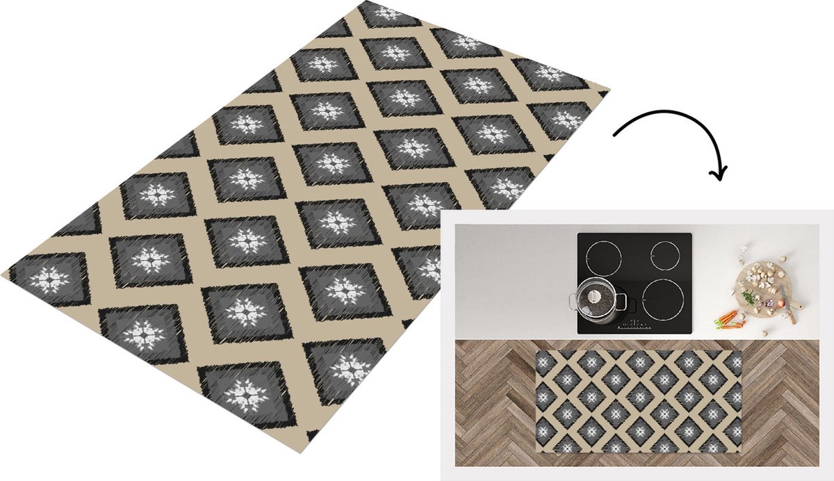 KitchenYeah Keukenloper - Loper keuken - Ruiten - Indonesië - Patronen - 120x60 cm - Keukenloper vinyl Multicolor