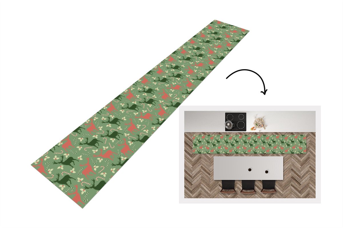 KitchenYeah Keukenloper - Loper keuken - Patronen - Christmas - Rendier - 300x50 cm - Keukenloper vinyl Multicolor