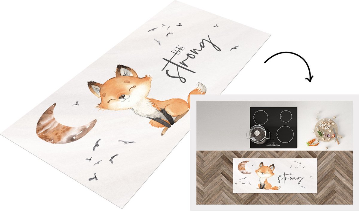 KitchenYeah Keukenloper - Loper keuken - Quotes - Spreuken - Kinderen - Be strong - 120x50 cm - Keukenloper vinyl Multicolor
