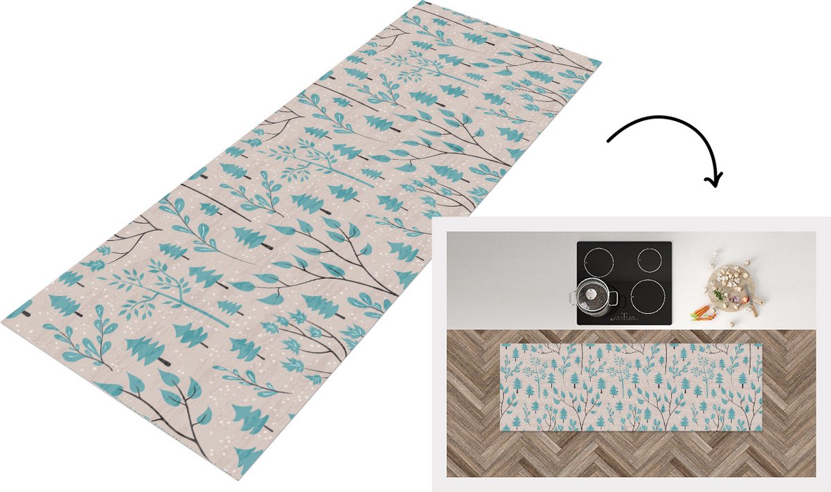 KitchenYeah Keukenloper - Loper keuken - Winter - Bos - Design - 150x50 cm - Keukenloper vinyl Multicolor