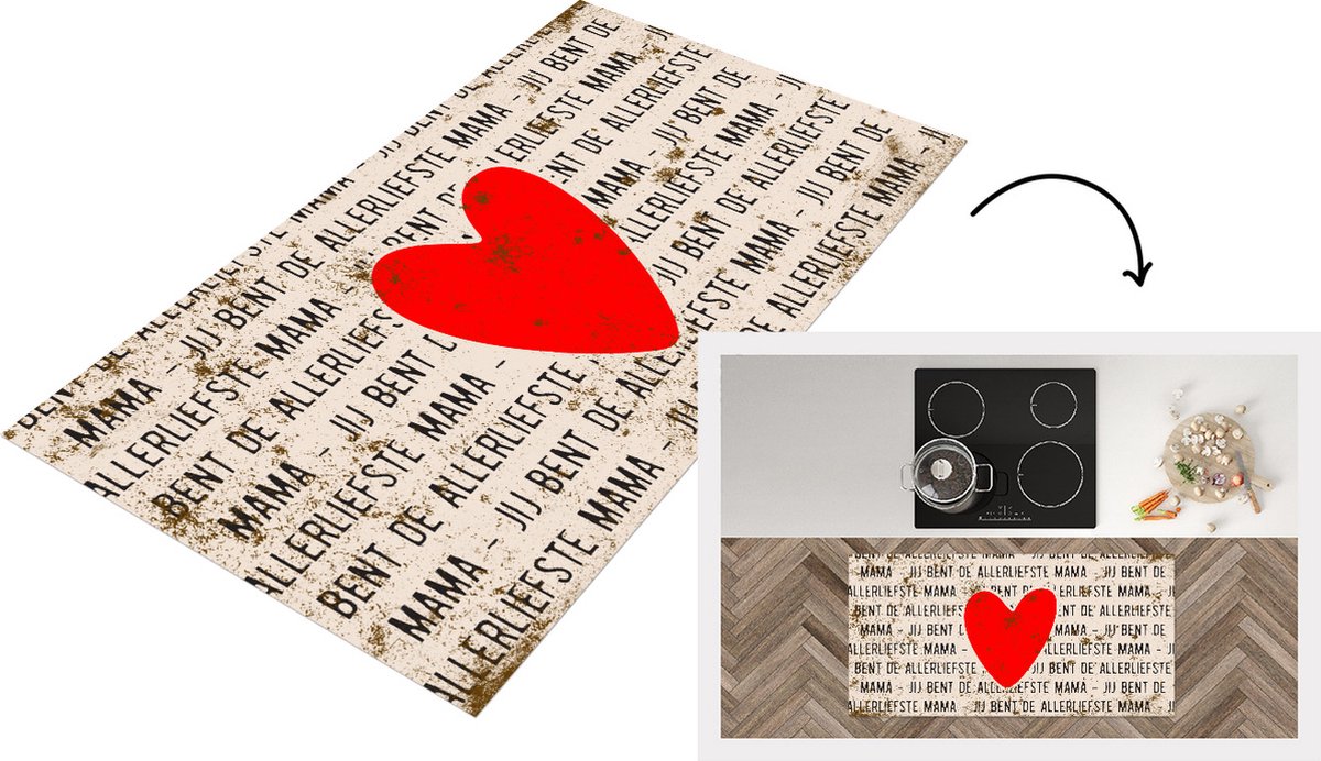 KitchenYeah Keukenloper - Loper keuken - Spreuken - Quotes Jij Bent de Allerliefste Mama - Moederdag cadeautje - Vintage - 120x60 cm - Keukenloper vinyl Multicolor
