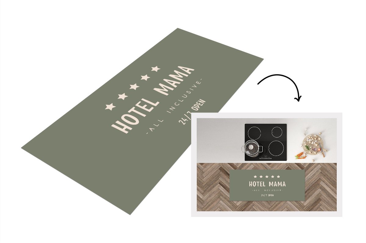 KitchenYeah Keukenloper - Loper keuken - Spreuken - Quotes Hotel Mama All Inclusive 24/7 Open - Moederdag cadeautje - Mama - 120x50 cm - Keukenloper vinyl Multicolor