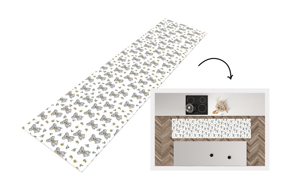 KitchenYeah Keukenloper - Loper keuken - Koala - Bloemen - Patronen - Kind - 200x50 cm - Keukenloper vinyl Multicolor