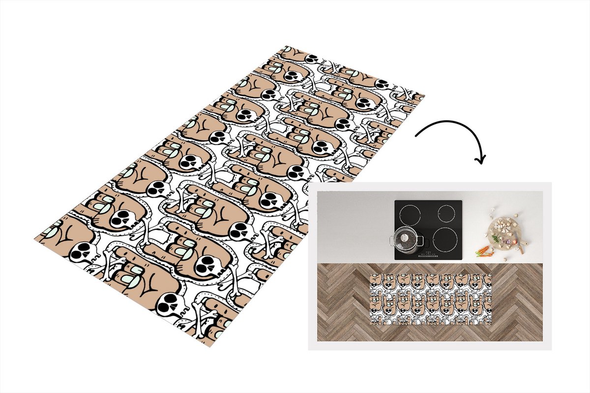 KitchenYeah Keukenloper - Loper keuken - Tiener - Skull - Hand - Patronen - 120x50 cm - Keukenloper vinyl Multicolor