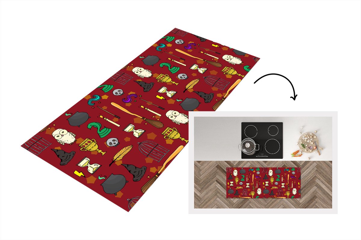 KitchenYeah Keukenloper - Loper keuken - Tiener - Uil - Slang - Patronen - 120x50 cm - Keukenloper vinyl Multicolor