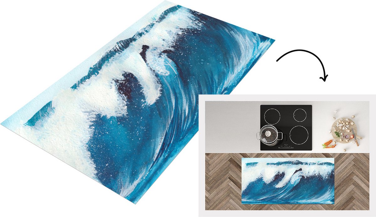 KitchenYeah Keukenloper - Loper keuken - Zee - Golf - Waterverf - 120x60 cm - Keukenloper vinyl Multicolor