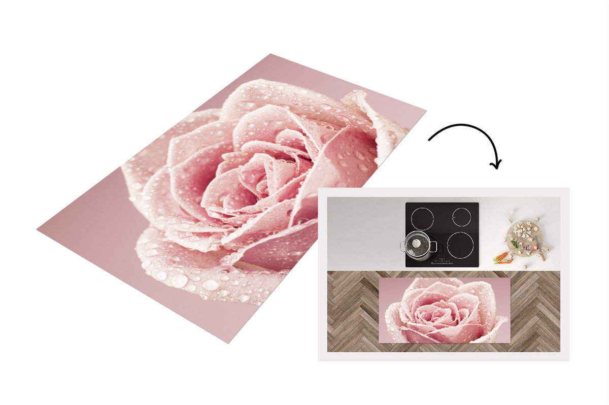 KitchenYeah Keukenloper - Loper keuken - Vroege dauwdruppels op een roze roos - Keukenloper vinyl, foto 2