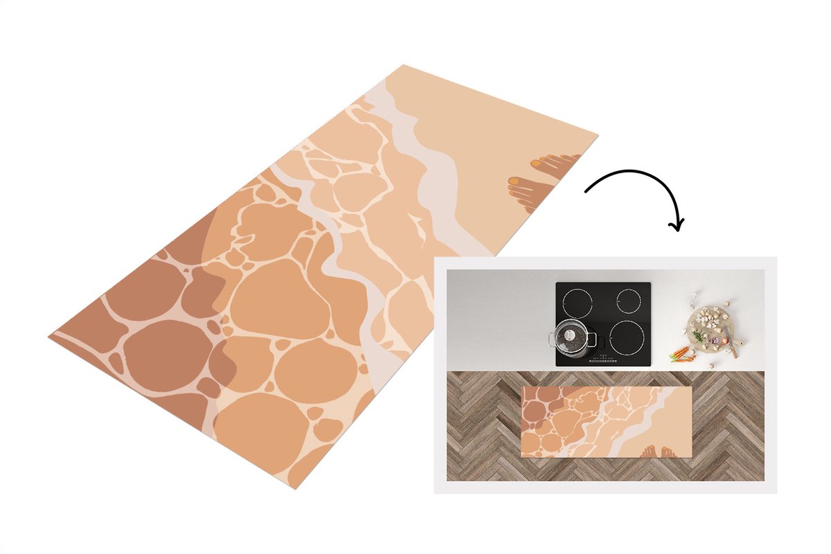 KitchenYeah Keukenloper - Loper keuken - Strand - Golf - Voeten - 120x50 cm - Keukenloper vinyl Multicolor