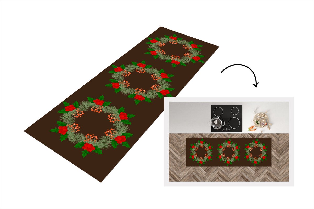 KitchenYeah Keukenloper - Loper keuken - Kerstkrans - Hulst - Patronen - Keukenloper vinyl multicolor, foto 5