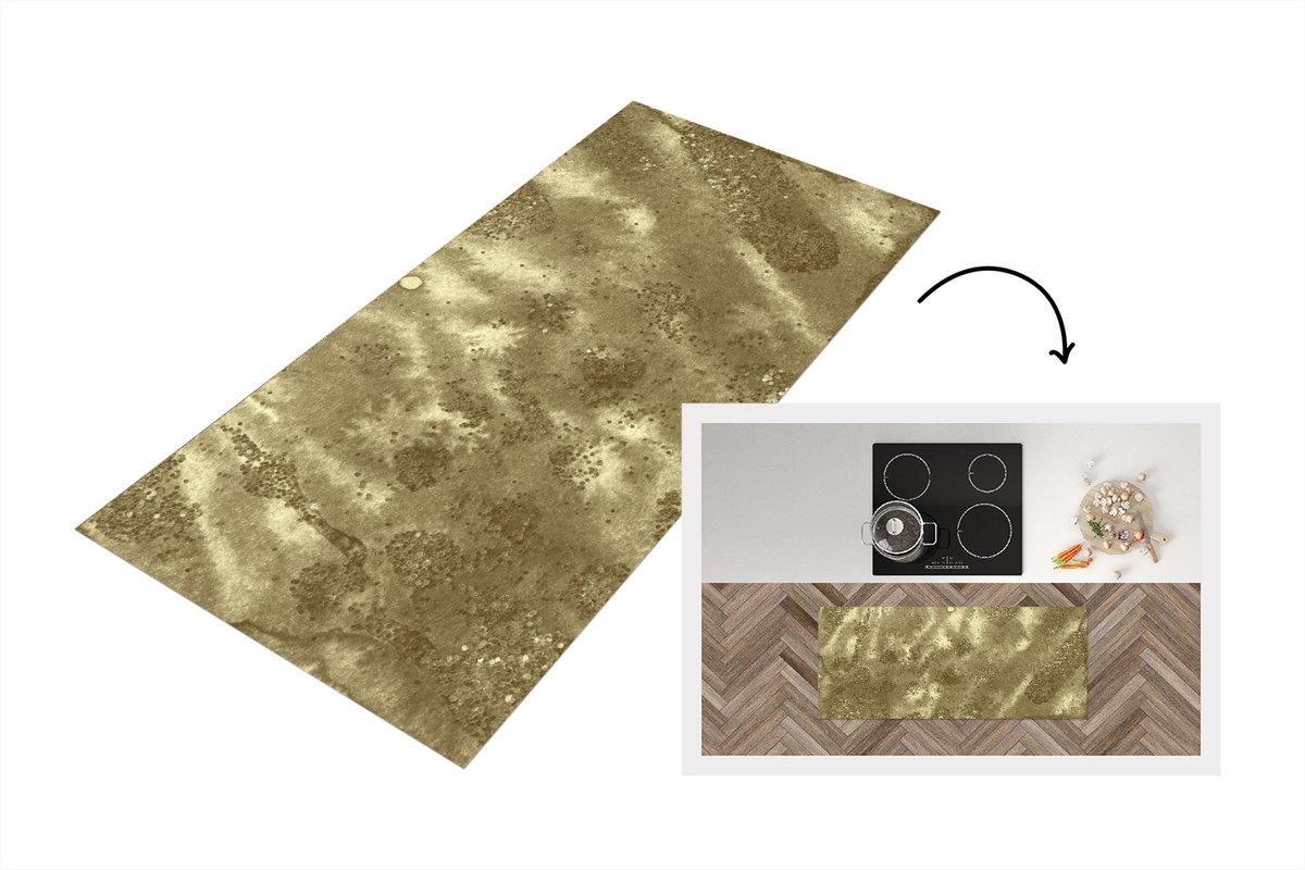 KitchenYeah Keukenloper - Loper keuken - Goud - Glitter - Structuur - Keukenloper vinyl Multicolor