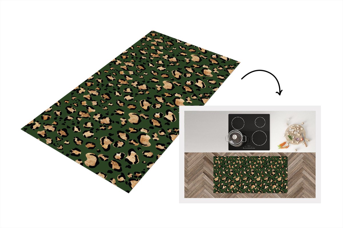 KitchenYeah Keukenloper - Loper keuken - Panter - Goud - Patronen - Luxe - 120x60 cm - Keukenloper vinyl Multicolor