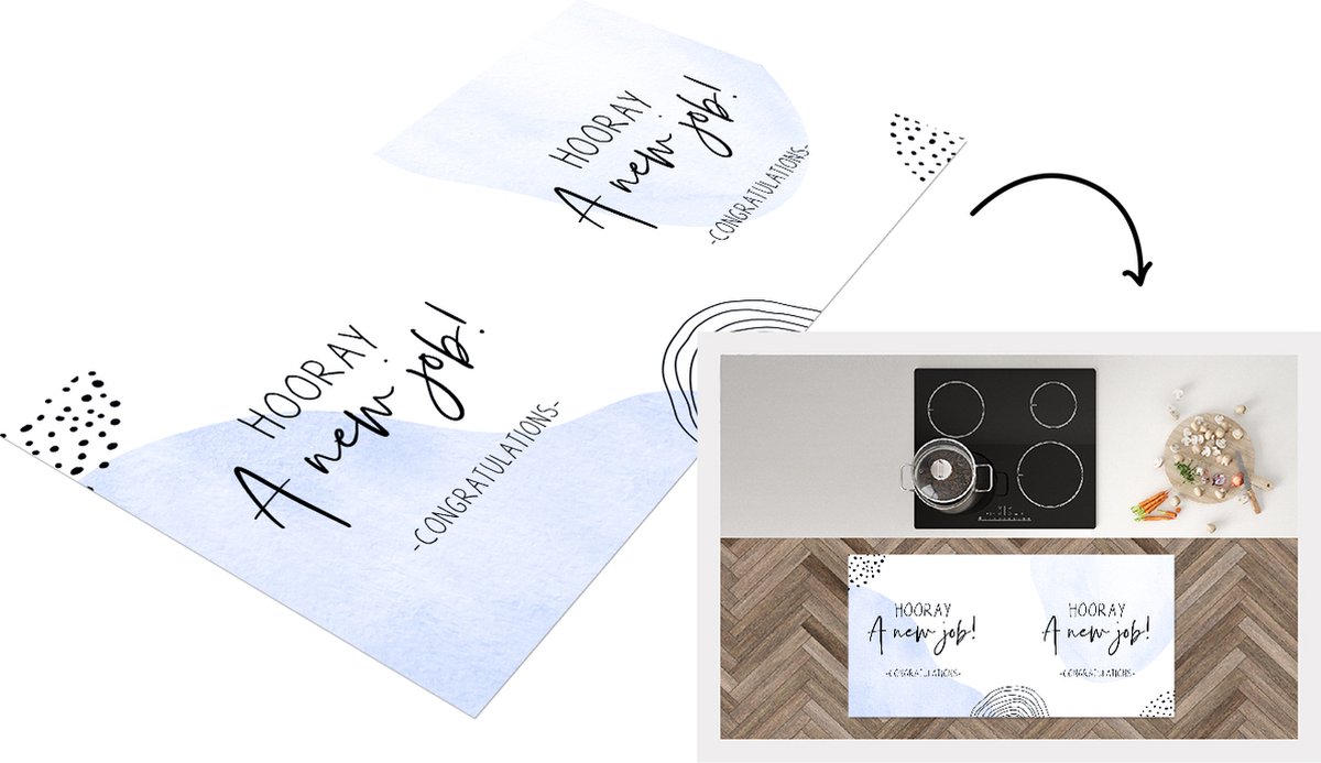 KitchenYeah Keukenloper - Loper keuken - Quotes - Spreuken - Hooray, a new job! - 120x60 cm - Keukenloper vinyl Multicolor