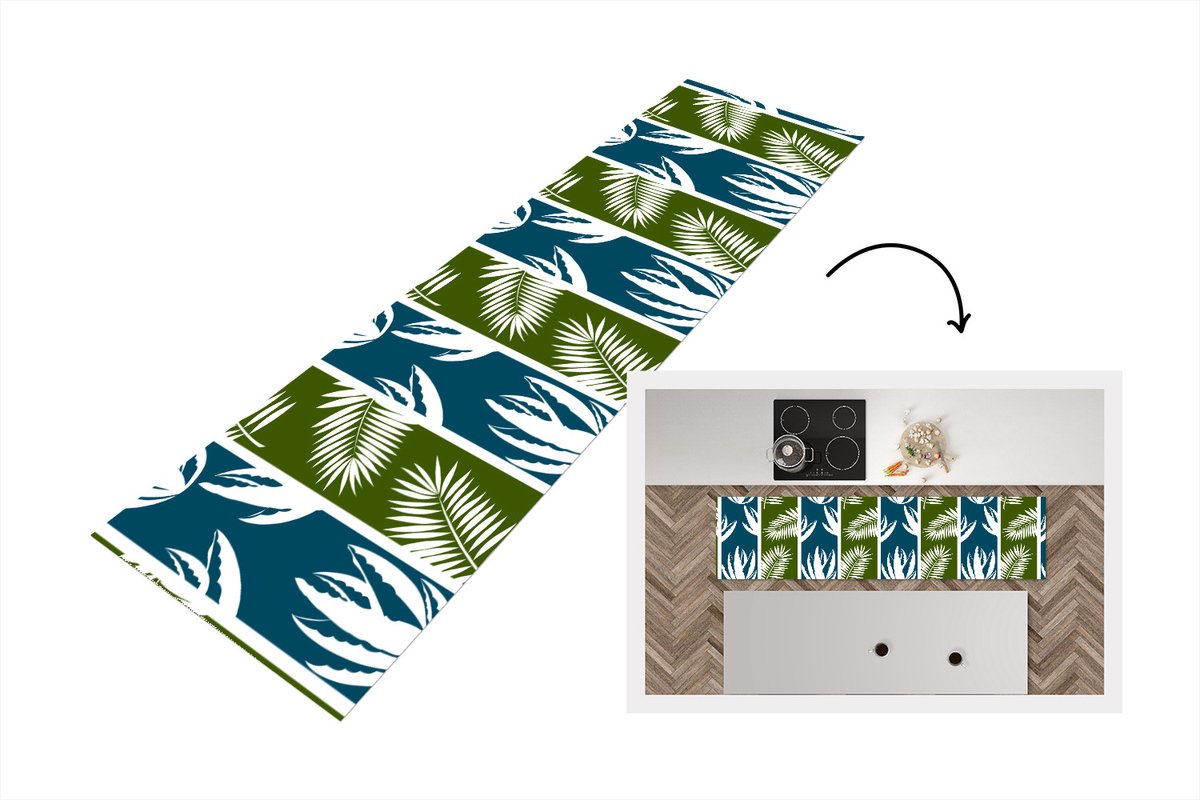 KitchenYeah Keukenloper - Loper keuken - Bladeren - Tropisch - Design - Hawaii - 200x50 cm - Keukenloper vinyl Multicolor