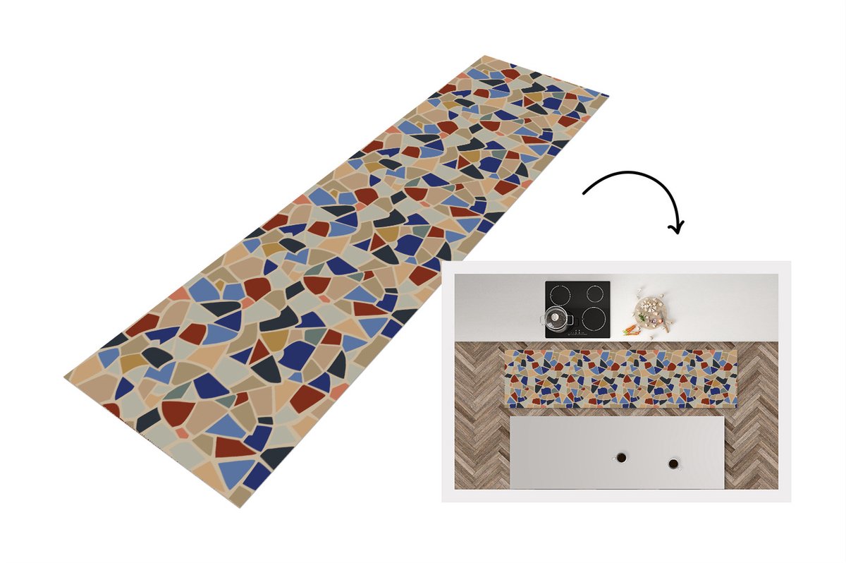 KitchenYeah Keukenloper - Loper keuken - Middellandse Zee - Patronen - Mozaiek - 240x60 cm - Keukenloper vinyl Multicolor