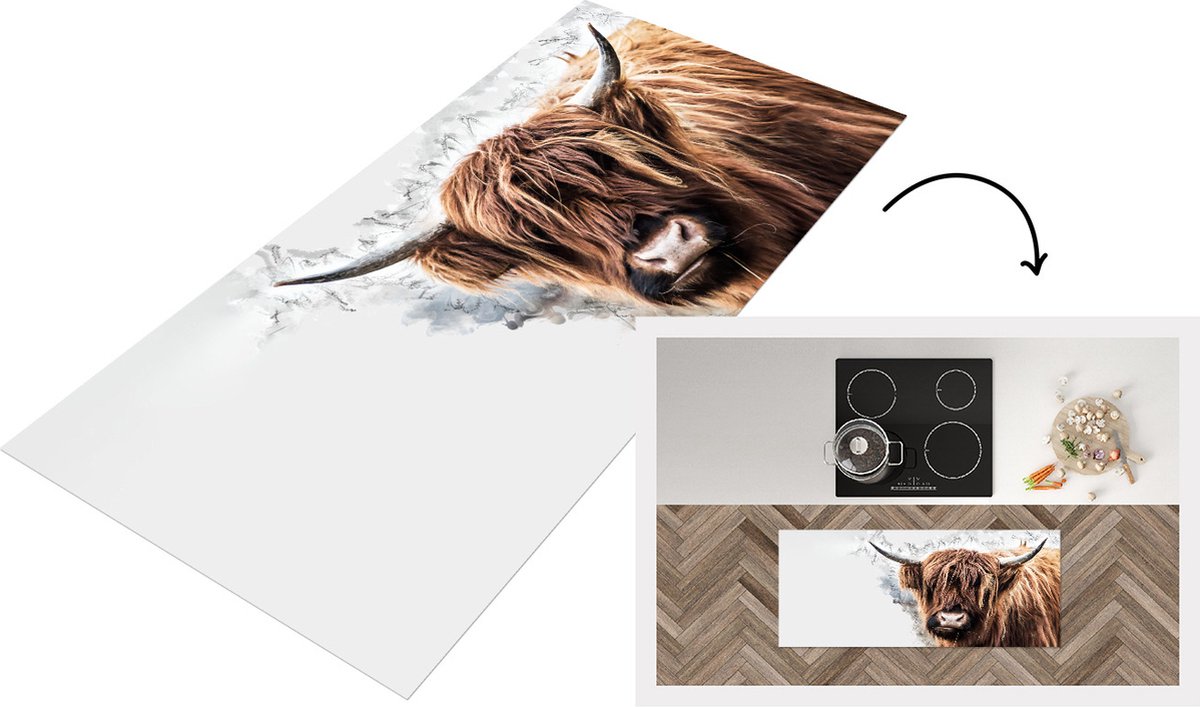 KitchenYeah Keukenloper - Loper keuken - Schotse hooglander - Koe - Rook - 120x50 cm - Keukenloper vinyl Multicolor