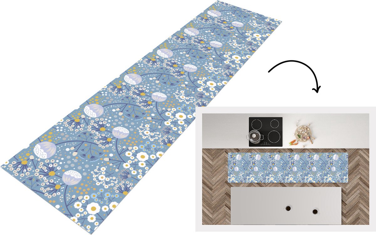 KitchenYeah Keukenloper - Loper keuken - Patronen - Kamille - Bloemen - Keukenloper vinyl multicolor, foto 5