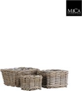 Mica Decorations Marcia Plantenmand - H16 x Ø28 cm - Rotan - Grijs - Set van 3
