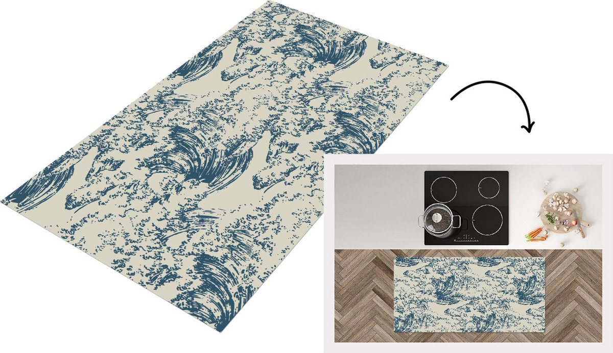 KitchenYeah Keukenloper - Loper keuken - Water - Japan - Patroon - 120x60 cm - Keukenloper vinyl Multicolor