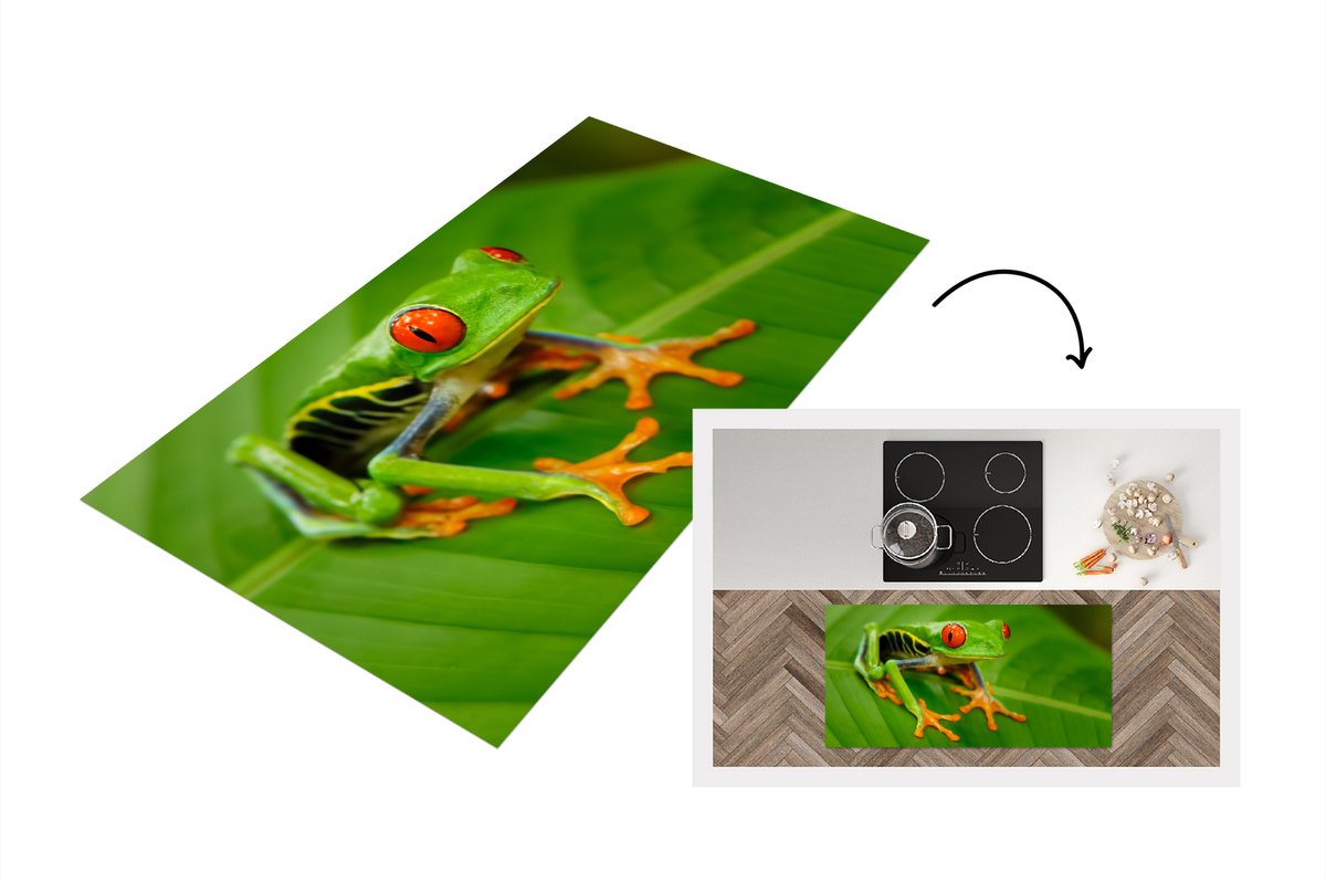 KitchenYeah Keukenloper - Loper keuken - Kikker - Blad - Groen - 120x60 cm - Keukenloper vinyl Multicolor