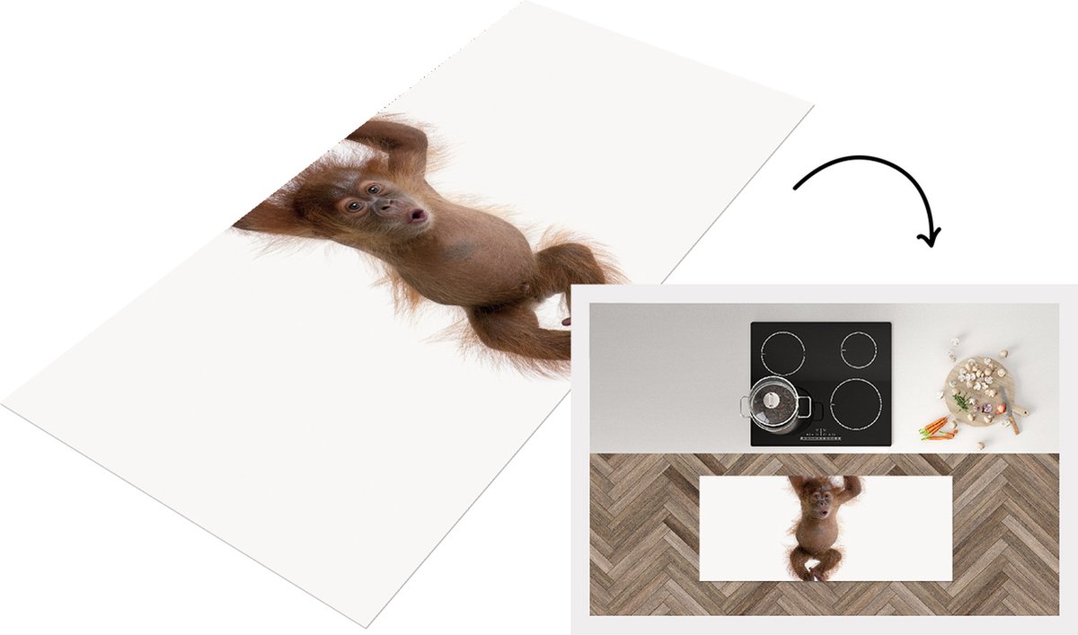 KitchenYeah Keukenloper - Loper keuken - Babykamer - Hangend baby Aapje - Baby - kinderkamer - Orang Oetan - Stoere jongens - 120x50 cm - Keukenloper vinyl Multicolor