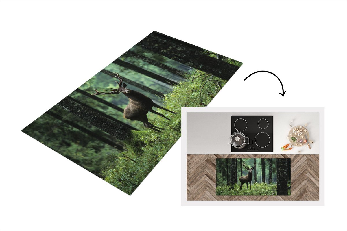 KitchenYeah Keukenloper - Loper keuken - Hert - Bos - Bomen - 120x60 cm - Keukenloper vinyl Multicolor