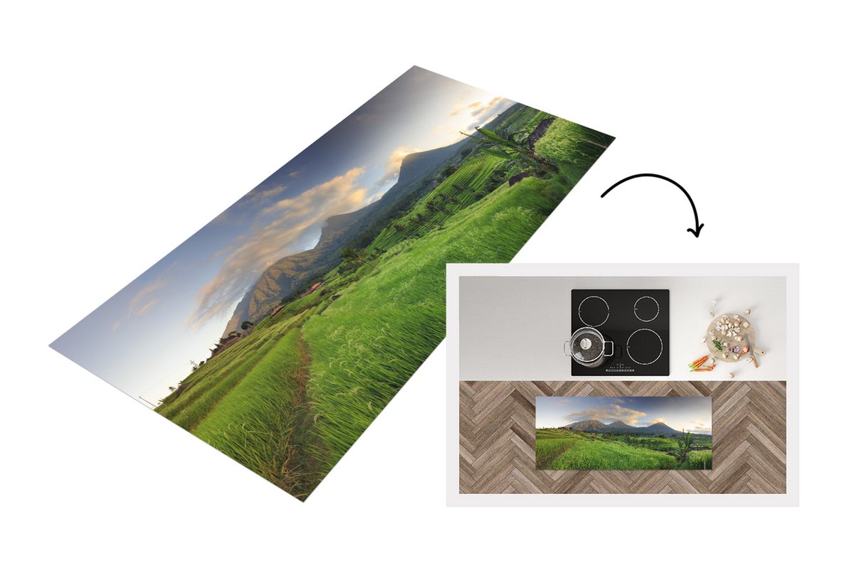 KitchenYeah Keukenloper - Loper keuken - Rijsveldenop Bali - 120x50 cm - Keukenloper vinyl Multicolor