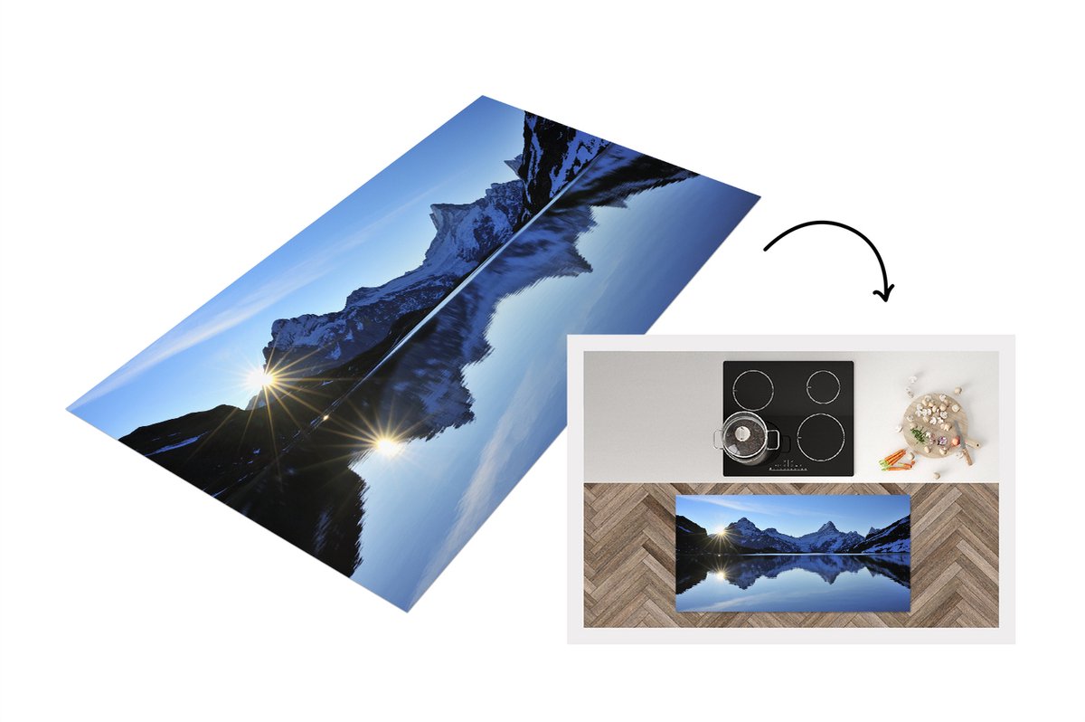 KitchenYeah Keukenloper - Loper keuken - Alpen - Berg - Water - Sneeuw - 120x60 cm - Keukenloper vinyl Multicolor