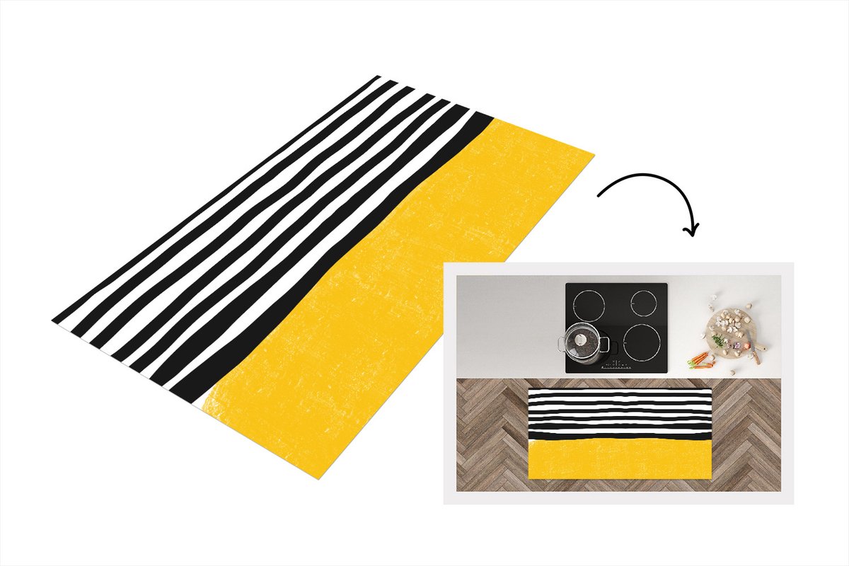 KitchenYeah Keukenloper - Loper keuken - Design - Geel - Zwart - Wit - Keukenloper vinyl, foto 2