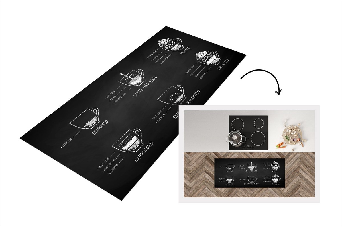 KitchenYeah Keukenloper - Loper keuken - Koffie - Keuken - Melk - 120x50 cm - Keukenloper vinyl - Cadeau voor vrouw Multicolor