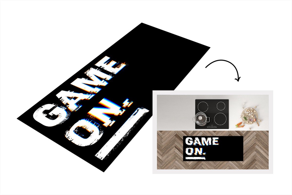 KitchenYeah Keukenloper - Loper keuken - Game - Quote - Zwart - Wit - 120x50 cm - Keukenloper vinyl Multicolor
