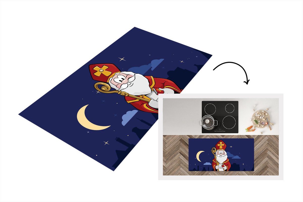 KitchenYeah Keukenloper - Loper keuken - Sinterklaas decoratie - Sint - Kinderen - 120x60 cm - Keukenloper vinyl Multicolor