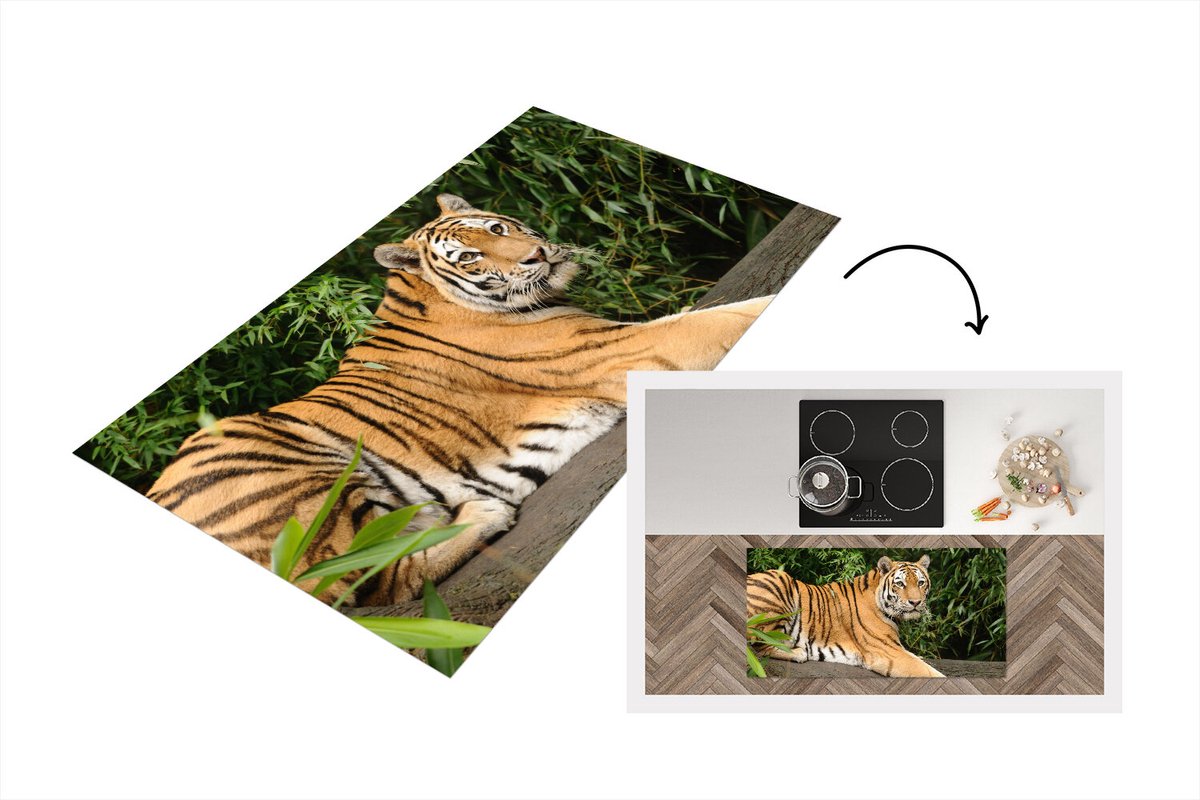 KitchenYeah Keukenloper - Loper keuken - Tijger - Boom - Bladeren - 120x60 cm - Keukenloper vinyl Multicolor