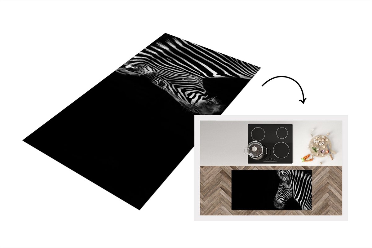 KitchenYeah Keukenloper - Loper keuken - Zebra - Wilde dieren - Zwart - 120x60 cm - Keukenloper vinyl Multicolor
