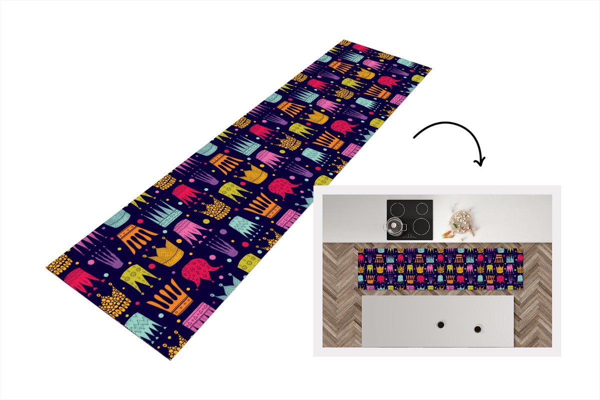 KitchenYeah Keukenloper - Loper keuken - Patronen - Kroon - Kleuren - 200x50 cm - Keukenloper vinyl Multicolor