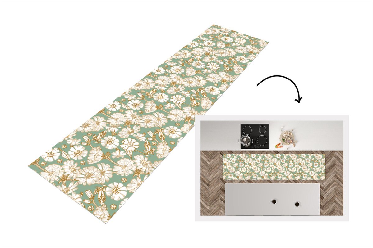 KitchenYeah Keukenloper - Loper keuken - Bloem - Art nouveau - Design - 240x60 cm - Keukenloper vinyl Multicolor