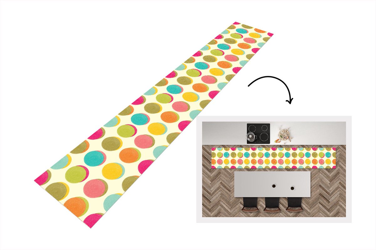 KitchenYeah Keukenloper - Loper keuken - Retro - Bohemian - Patroon - Stippen - 300x50 cm - Keukenloper vinyl Multicolor