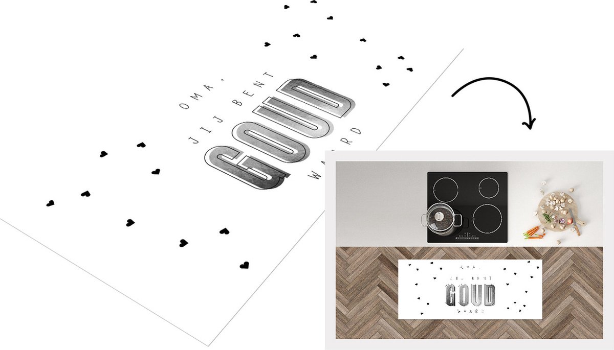 KitchenYeah Keukenloper - Loper keuken - Spreuken - Quotes Jij bent goud waard - Oma - Moederdag - zwart wit - 120x50 cm - Keukenloper vinyl Zwart; Wit